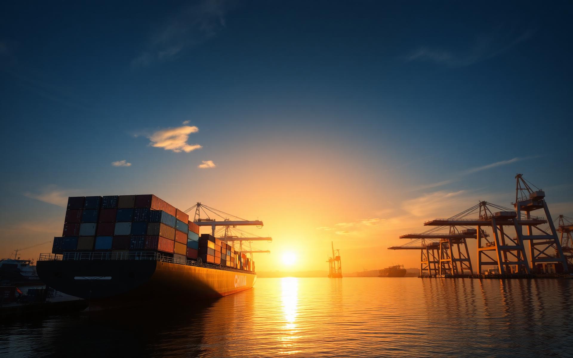 Cargo ship and port supporting international trade